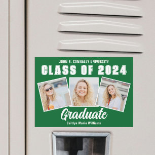 Magnétique Carte à puce Green White Graduation Photo Collage