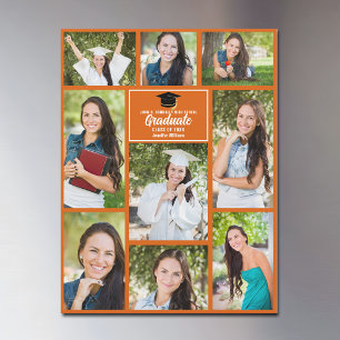 Magnétique Carte à puce Orange Graduation Photo Collage