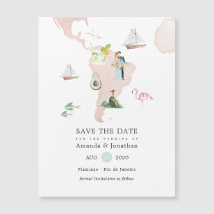 Magnétique Carte aquarelle de Rio pour mariage de destination