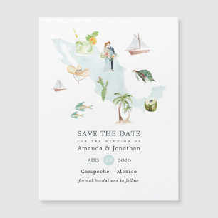 Magnétique Carte aquarelle du Mexique pour mariage de destina