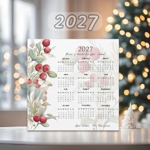 Magnétique Carte de calendrier élégant 2027 Baies Rouges Verd