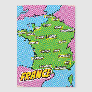 Magnétique Carte de France illustrée dans le style Pop Art