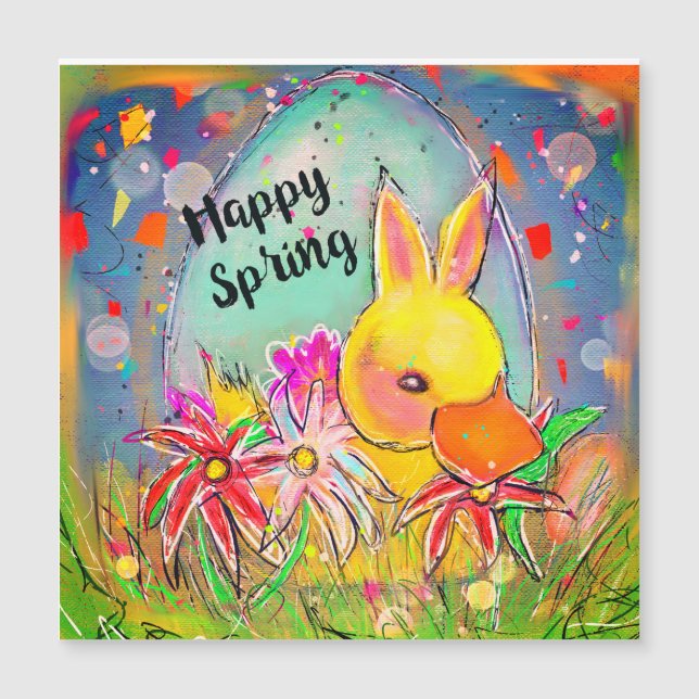 Magnétique Carte de Pâques Printemps Bunny (Devant)