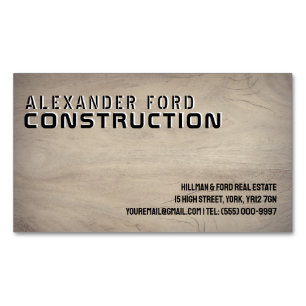 Magnétique Carte de visite de construction en bois tenché gra