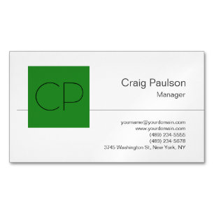 Magnétique Carte de visite de Monogramme blanc vert de la for