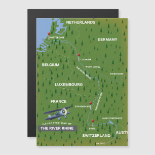 Magnétique Carte de voyage rétro du Rhin.