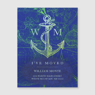 Magnétique Carte du monde Vintage Ancre marine Blue Moving