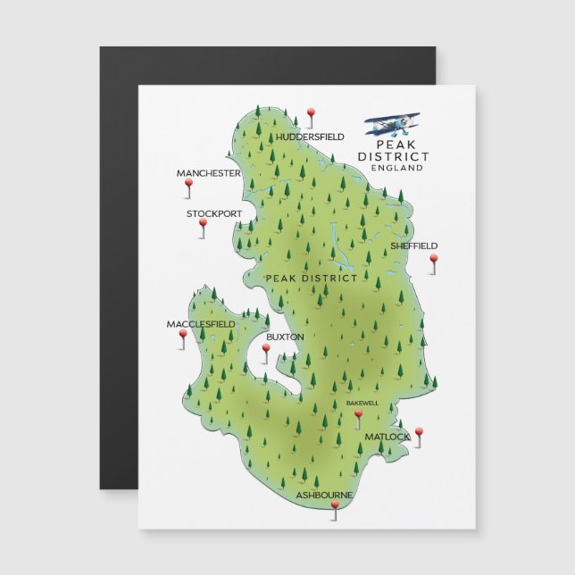 Magnétique Carte du Peak District Angleterre (Devant / Derrière)