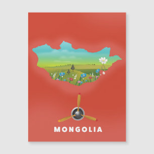 Magnétique Carte illustrée de la Mongolie, affiche touristiqu