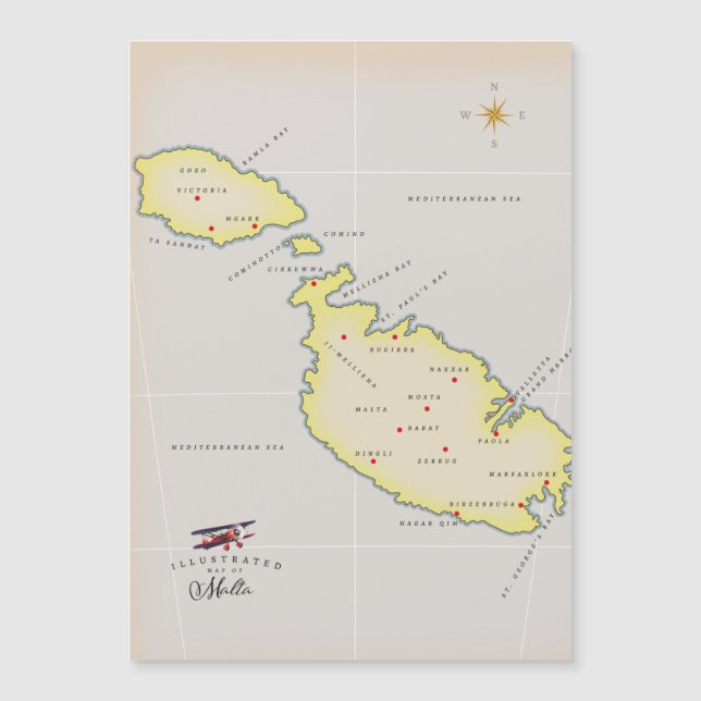 Magnétique Carte illustrée de Malte (Devant)