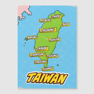 Magnétique Carte illustrée de Taïwan dans le style Pop Art