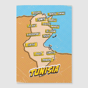 Magnétique Carte illustrée de Tunisie Pop Art