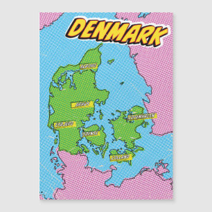 Magnétique Carte illustrée du Danemark dans le style Pop Art