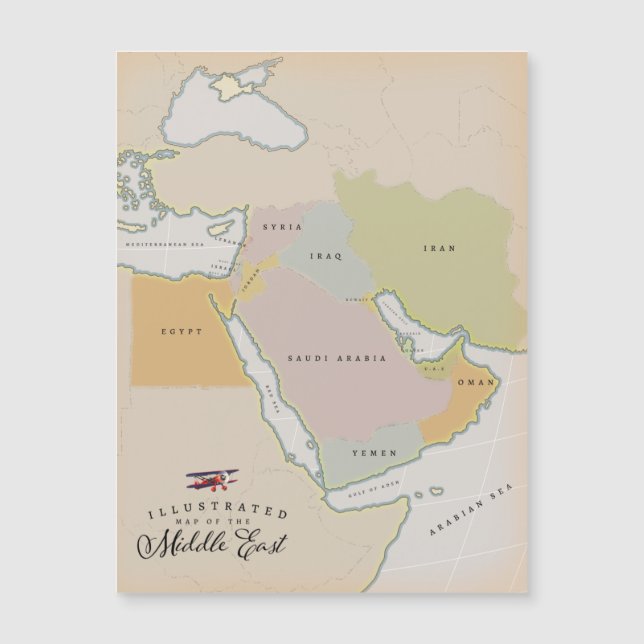 Magnétique Carte illustrée du Moyen-Orient. (Devant)