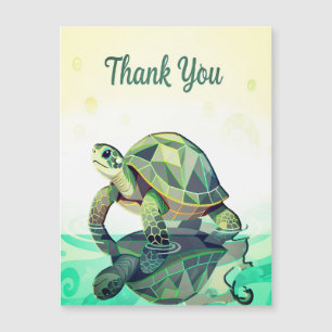 Magnétique Carte "Merci" de tortue géométrique - Océan calme
