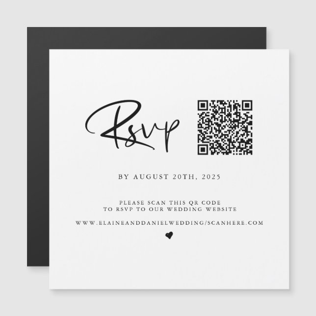 Magnétique Carte RSVP QR Code noir et blanc (Devant / Derrière)