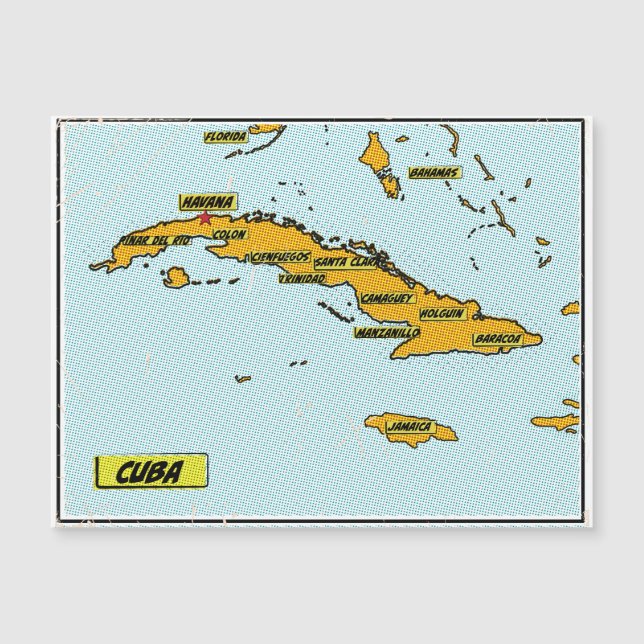 Magnétique Carte vintage De La Bande Dessinée De Cuba (Devant)