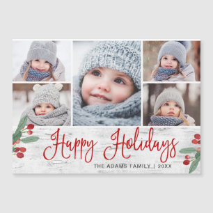 Magnétique Christmas Holly Berry Rustique 5 PHOTO Carte magné
