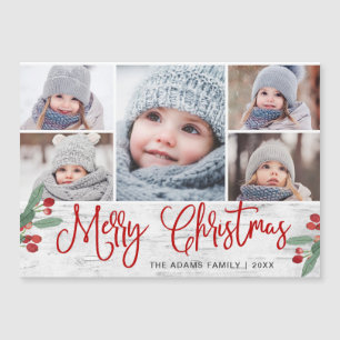 Magnétique Christmas Holly Berry Rustique 5 PHOTO Carte magné