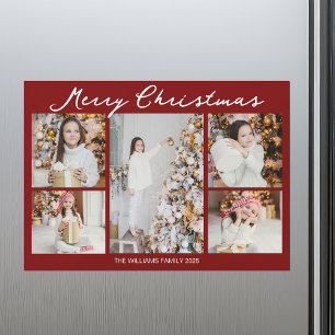 Magnétique Collage de photos de Noël rouge 2025 Carte magnéti