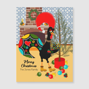 Magnétique Coq portugais et lumières de la carte de Noël