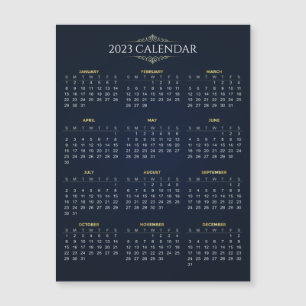 Magnétique Elégant Gold et Blue 2023 Calendrier Carte magnéti