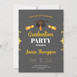Magnétique Elegant Grey & Gold Graduation Party Invitation