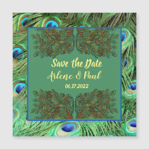 Magnétique Élégante carte de plume bleu vert Peacock