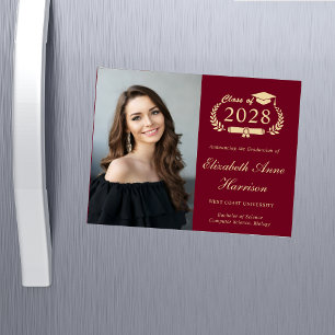 Magnétique Elégante photo Burgundy Graduation Carte magnétiqu
