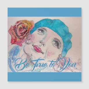 Magnétique Fille avec Béret Rose Rouge Aquarelle Carte magnét