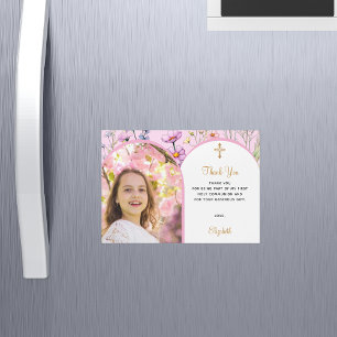 Magnétique Fleurs roses photo First Communion Carte de remerc