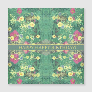 Magnétique Floral vert "Joyeux anniversaire !" Carte magnétiq