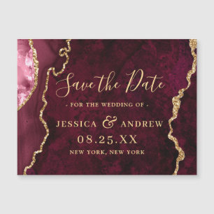Magnétique Golden Burgundy Agate Enregistrer la date Carte ma