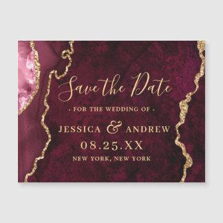 Magnétique Golden Burgundy Agate Enregistrer la date Carte ma