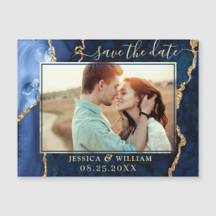 Magnétique Golden Navy Blue Agate Enregistrer la date Carte m