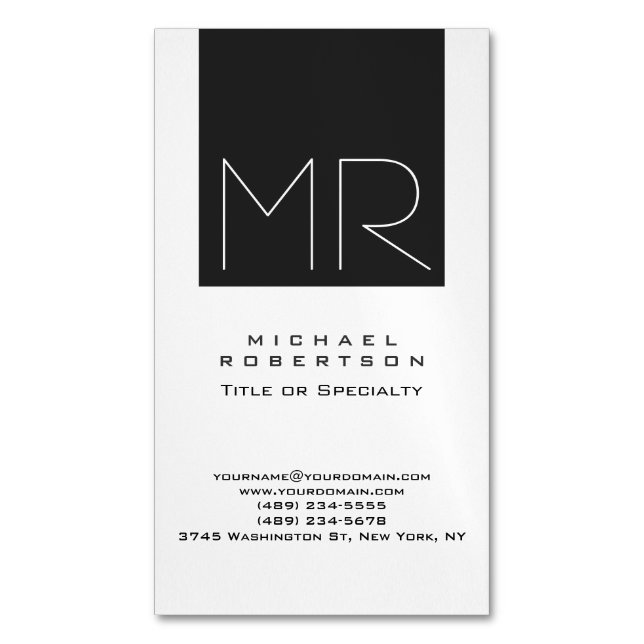 Magnétique Grand Monogramme moderne Carte de visite professio (devant Vertical)