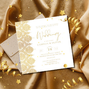 Magnétique Invitation de mariage élégante en dentelle dorée b