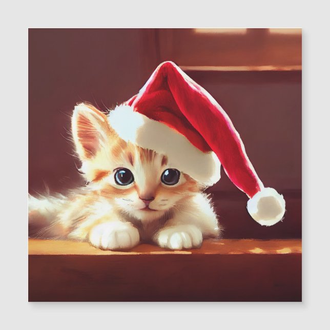 Magnétique Joyeuse carte Noël Kitten (Devant)