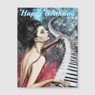 Magnétique Joyeux Anniversaire Carte Magnetc Dame en rouge av