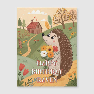 Magnétique Joyeux anniversaire hérisson mignon carte magnétiq