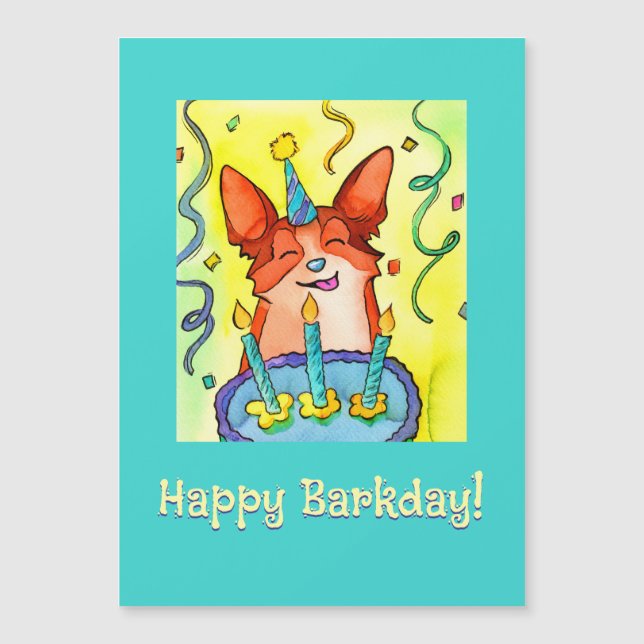Magnétique Joyeux Barkday ! Carte d'anniversaire de Corgi (Devant)