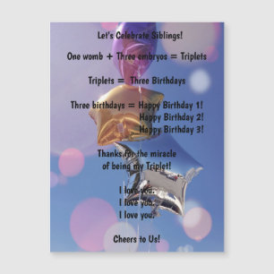 Magnétique Joyeux Triplet d'anniversaire ! Carte de voeux mag