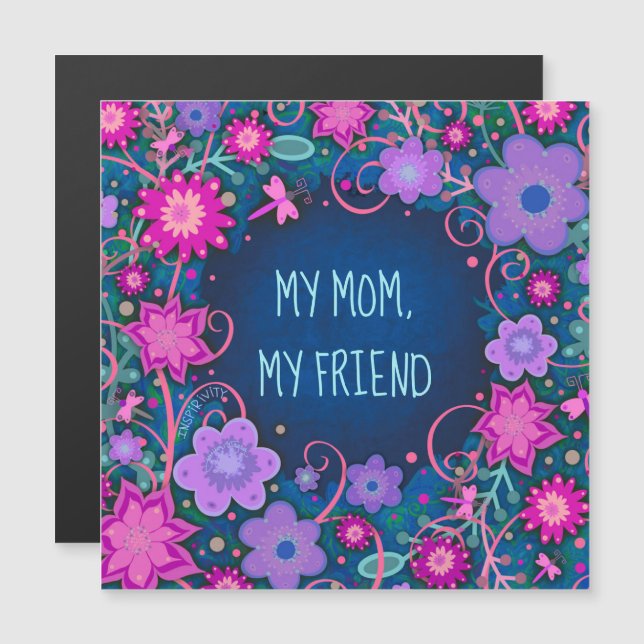 Magnétique Maman Ami Plutôt Floral Coeur Bleu Carte magnétiqu (Devant / Derrière)