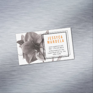 Magnétique Moderne Amaryllis Fleur Orange Carte de visite Mag