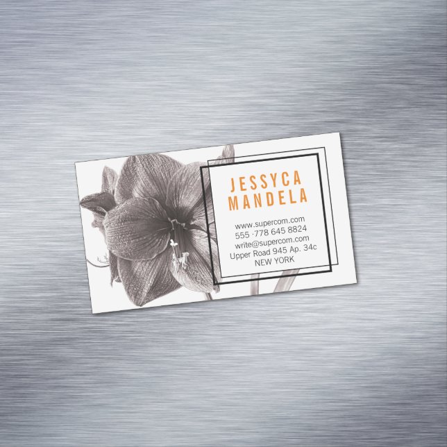 Magnétique Moderne Amaryllis Fleur Orange Carte de visite Mag (In Situ)