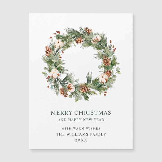 Magnétique Pine Cones Wreath Christmas Holiday Carte magnétiq (Devant)