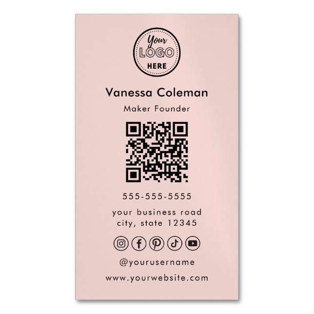 Magnétique Professionnel minimal Qr Code Carte de visite rose (devant Vertical)