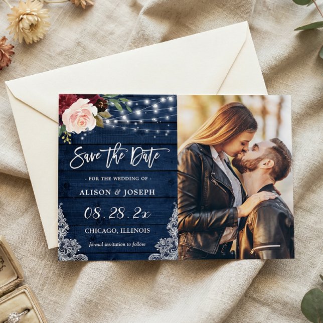 Magnétique Rustic Navy Floral Enregistrer la date Carte magné (Créateur téléchargé)