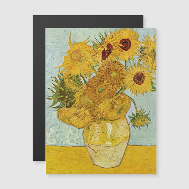 Magnétique Van Gogh - Vase avec 12 tournesols Carte magnétiqu (Devant / Derrière)