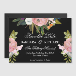 MAGNETISCH Handgemalte Blumige Hochzeit - Termin v Magnetkarte